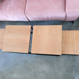 2 mesas "n" chapa de roble y metal negro 50 y 40 cm. EXPOSICIÓN