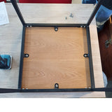 2 mesas "n" chapa de roble y metal negro 50 y 40 cm. EXPOSICIÓN