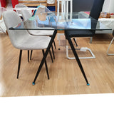 Mesa cristal madera y metal negro 140 x 90 cm.