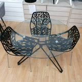 Mesa moderna redonda minimal negra y cristal 110 cm