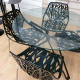 Mesa moderna redonda minimal negra y cristal 110 cm