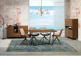 Mesa de comedor ovalada de chapa de nogal 160 x 85 cm.