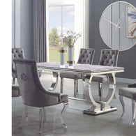 Mesa de comedor mármol blanco y plateado aros 180 x 90 cm.