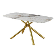 Mesa de comedor cristal mármol y dorado 160 x 90 cm.