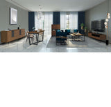 Mesa de comedor ovalada de chapa de nogal 160 x 85 cm.