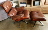 Loungue Chair: Reposapiés de piel marrón - Ottoman