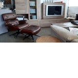 Loungue Chair: Reposapiés de piel marrón - Ottoman