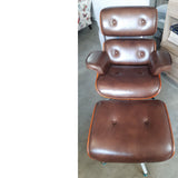 Loungue Chair: Reposapiés de piel marrón - Ottoman