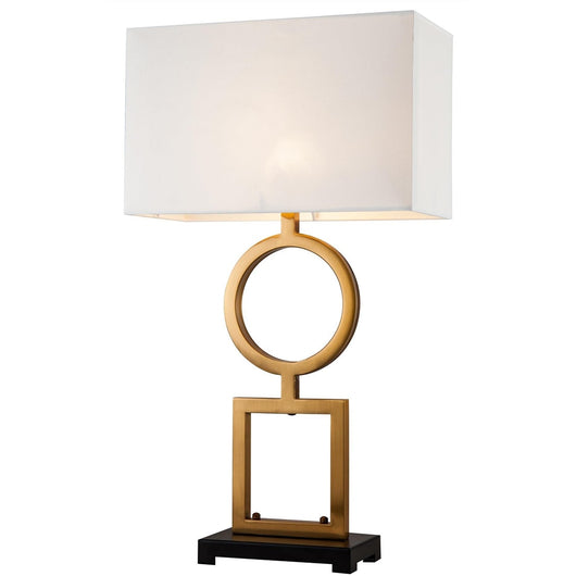 Lámpara Art Decó latón rectángulo y círculo con pantalla blanca