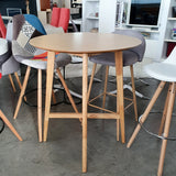 Mesa alta redonda chapa de roble 80 cm.