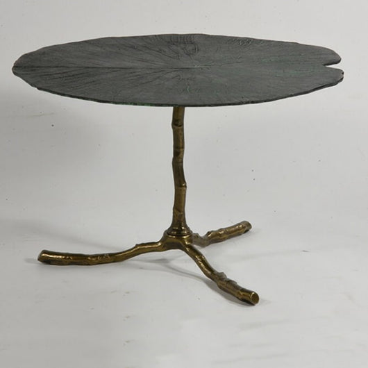 Mesa de centro de latón color verde hoja de nenúfar