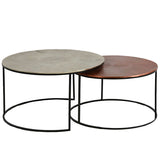 2 mesas de centro encajables de niquel y cobre 75 y 65 cm.