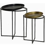 2 mesas auxiliares ovaladas con bandeja, latón y bronce