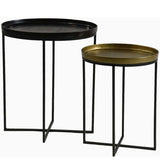 2 mesas auxiliares ovaladas con bandeja, latón y bronce