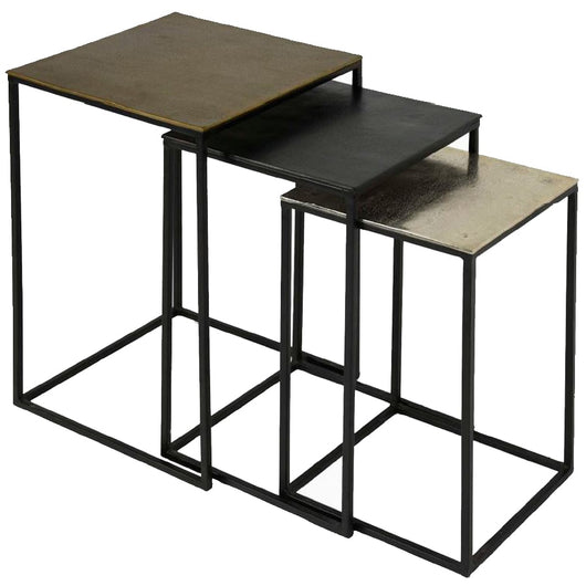 3 mesas encajables metálicas de latón, bronce y niquel