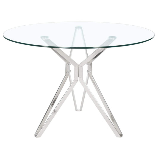 Mesa moderna redonda minimal acero y cristal 110 cm