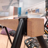 Mesa cristal madera y metal negro 140 x 90 cm.