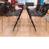 Mesa cristal madera y metal negro 140 x 90 cm.