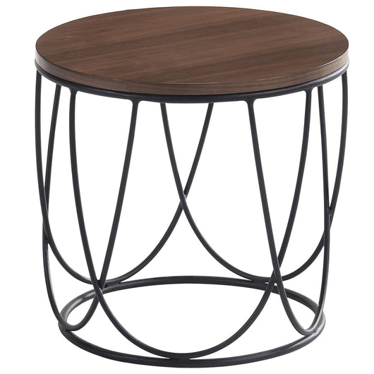 Mesa auxiliar redonda diseño chapa de nogal 42 cm.