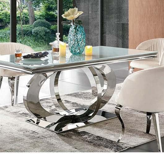 Mesa de comedor cristal y cromo 180 x 90 cm.