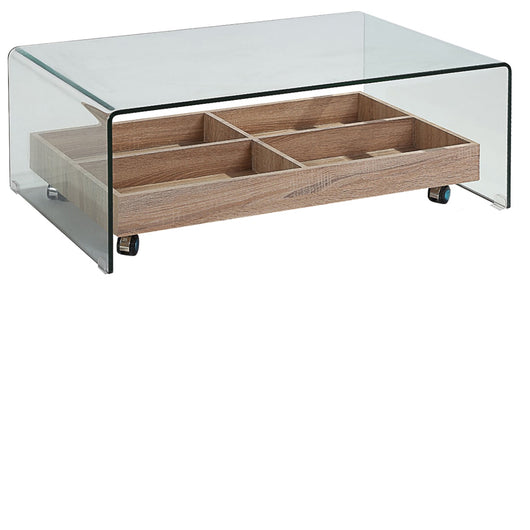 Cristal curvado - mesa de centro con revistero inferior 110 x 55 cm.