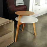 Mesita doble altura roble y blanco EXPOSICIÓN