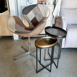 2 mesas auxiliares ovaladas con bandeja, latón y bronce