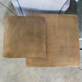 2 mesas de latón anticuario y metal negro 62 y 46 cm.