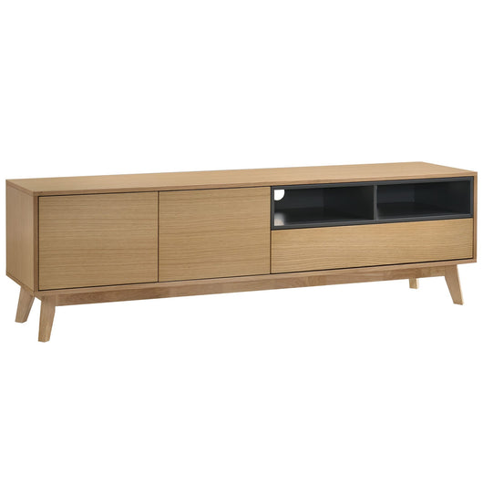 Mueble de TV de chapa de roble y laca gris 170 x 40 cm.