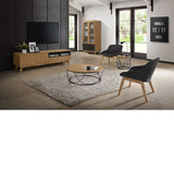 Mueble de TV de chapa de roble y laca gris 170 x 40 cm.