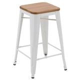 4 taburetes alto Tolix blanco y madera