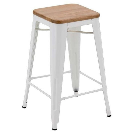 4 taburetes alto Tolix blanco y madera