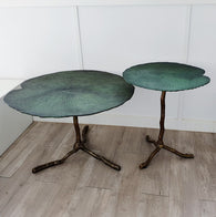 2 mesas de centro de latón color verde hoja de nenúfar