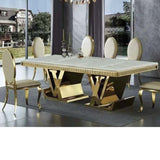 Mesa de comedor mármol blanco y oro LV 100 x 100 cm.