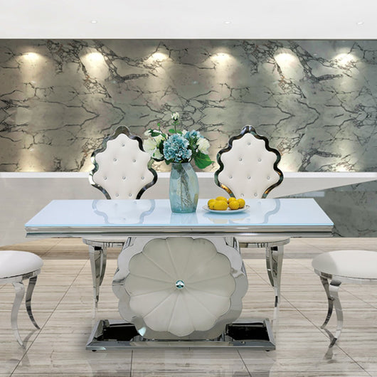 Mesa de comedor cromada rectangular cristal blanco 160 x 90 cm – DERBE  MUEBLES