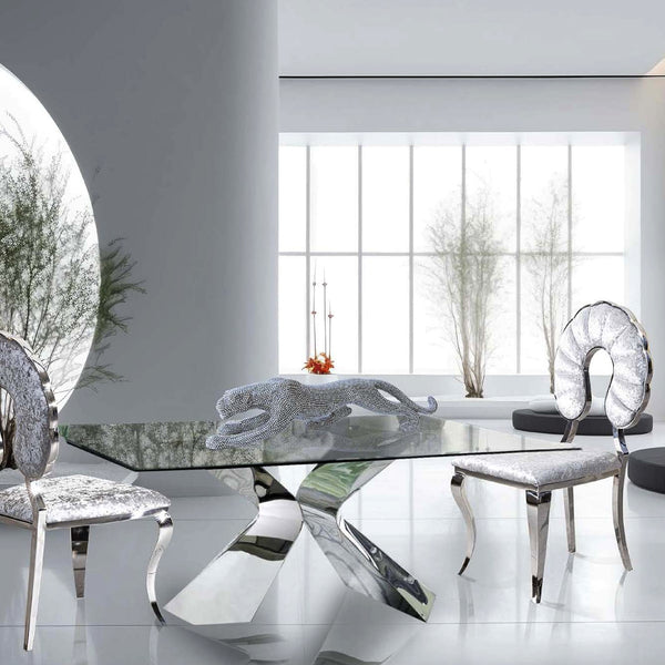 Mesa de comedor X plateada 160x90cm