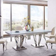 Mesa de comedor cristal y cromo Luxury Diamond 180 x 90 cm.