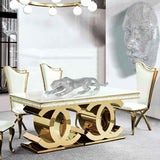 Mesa de comedor mármol blanco y oro doble C 180 x 90 cm.