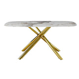 Mesa de comedor cristal mármol y dorado 160 x 90 cm.