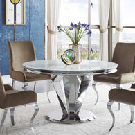 Mesa de comedor cristal y cromo Luxury Diamond 130 cm.