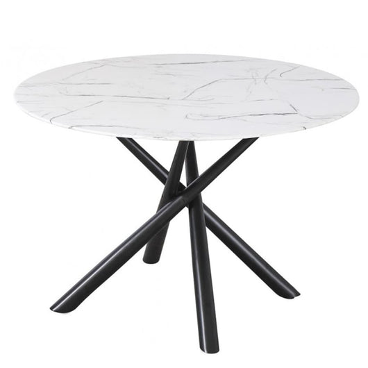 Mesa de comedor redonda cristal mármol y negro 120 cm.