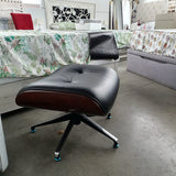 Lounge Chair: Reposapiés de piel negro - Ottoman