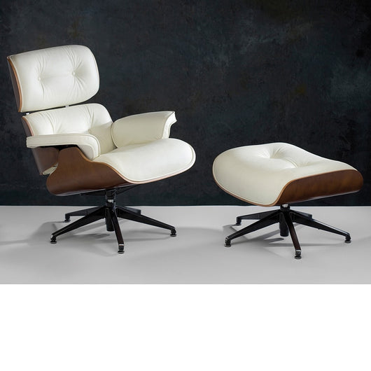 Lounge Chair: Reposapiés de piel blanco - Ottoman