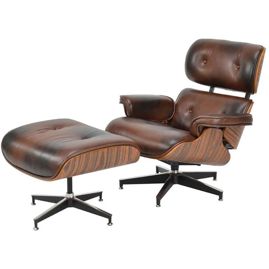 Loungue Chair: Reposapiés de piel marrón - Ottoman