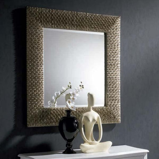 Espejo con marco de mimbre Pan de Plata 101 x 101 cm.