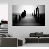 Foto sobre cristal embarcadero en el mar 150x100 cm.