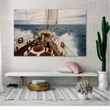 Foto sobre cristal barco surcando las olas 150x100 cm.