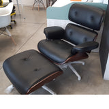 Lounge Chair: Reposapiés de piel negro - Ottoman