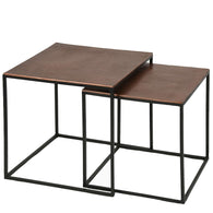 2 mesas encajables de cobre y metal negro 40 y 35 cm.