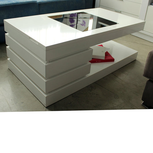 Mesa de centro elevable con cristal negro 115 x 60 cm.